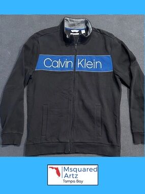 Calvin Klein Full Zip Jacket Men's XL Black Soft Touch Fleece Logo Sweatshirt